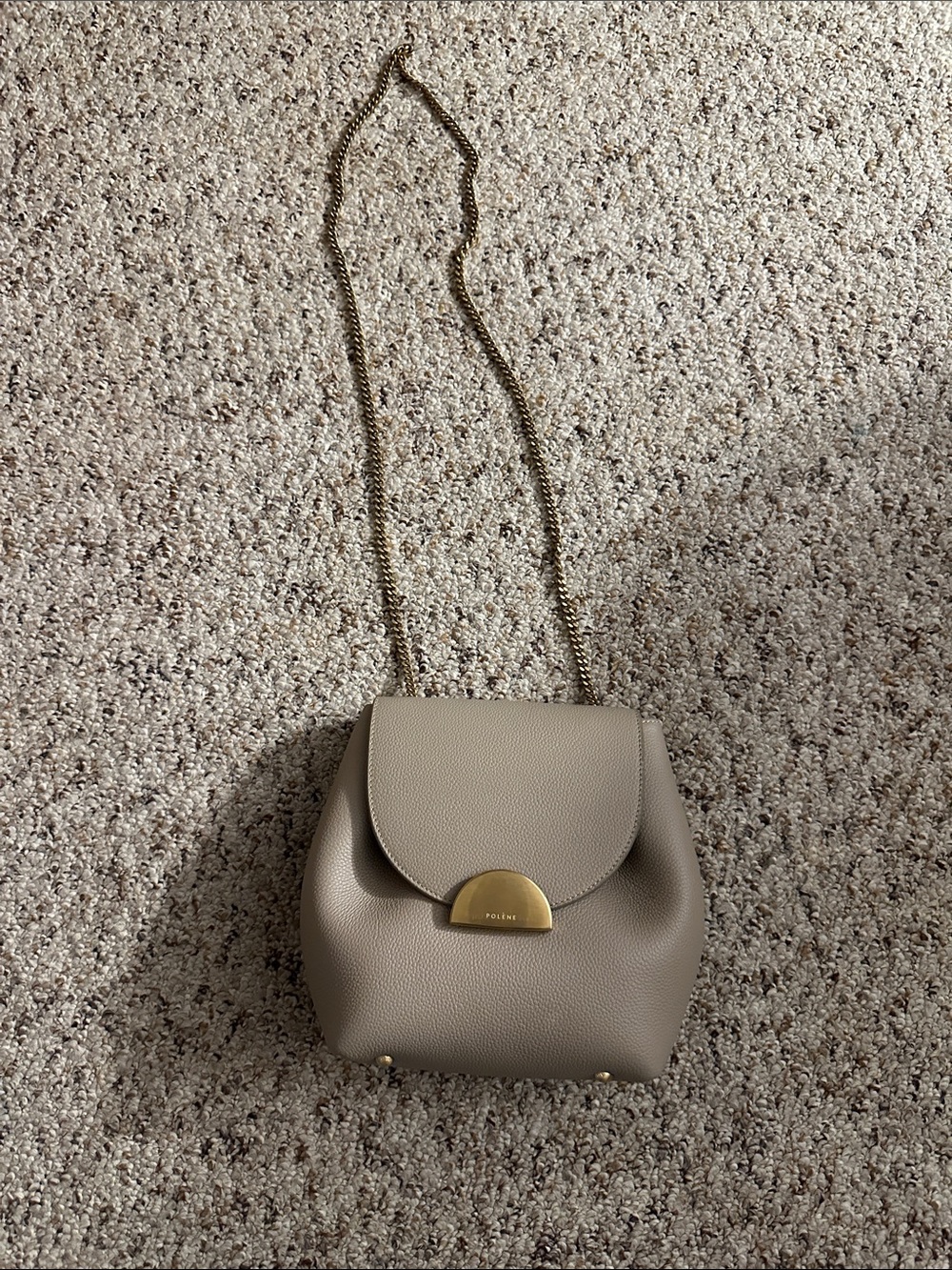 Polène Taupe Crossbody Bag with Gold Chain